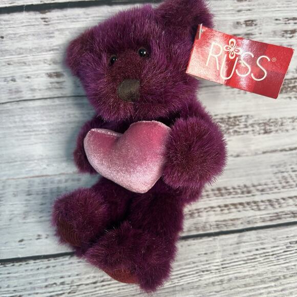 Russ Bear Purple Heart Hugger Berries NEW 8" Pink Heart Purple Teddy Bear - Picture 1 of 13